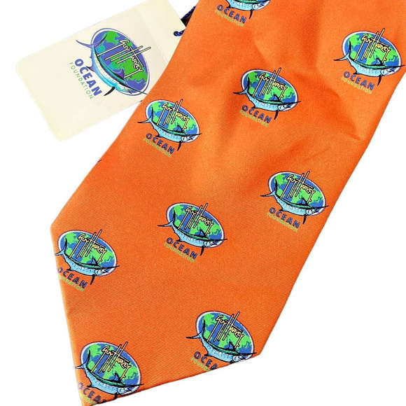 GUY HARVEY Ocean Foundation Marlin Print 4" x 58" Mens 100%‎ Silk Orange Tie NWT - Picture 1 of 8